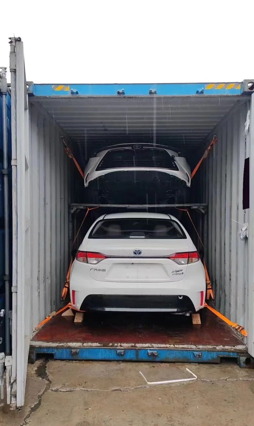 Double-deck container loading of vehicles