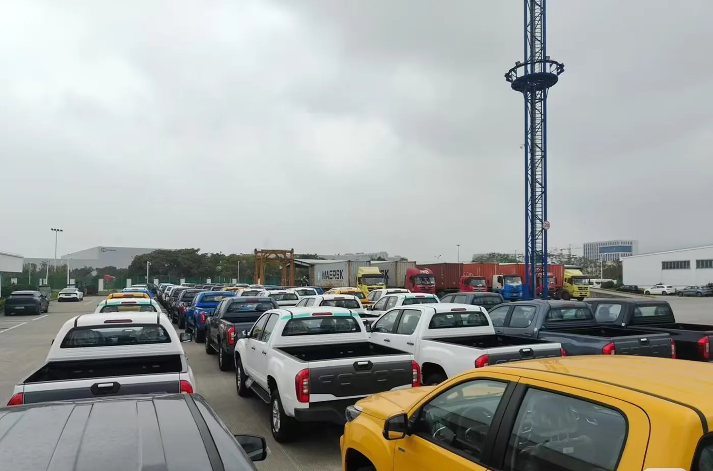 Export vehicles parked in the port yard